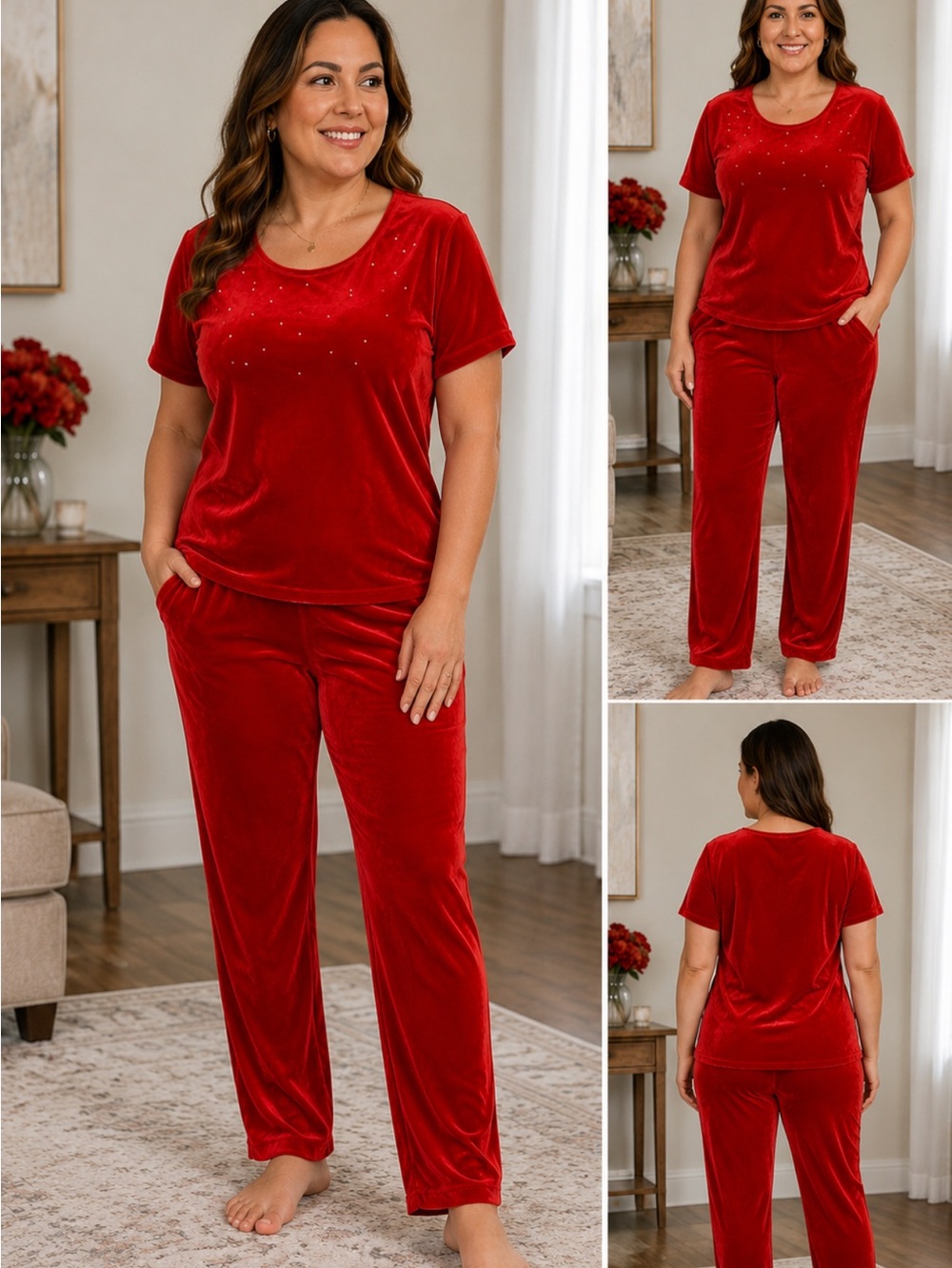 Draper &damons red velvet pant set size LxL 2 peice set